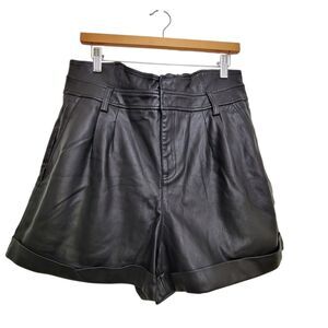 Bar III Black Faux Leather Look High Rise Cuffed Shorts Size XL